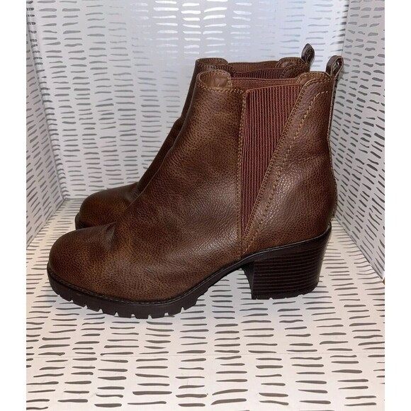 Mia Avya Jody Y2K Black Moto Boot Chunky Lug Platform Heel Shoe Grunge Brown 10 - Picture 2 of 7